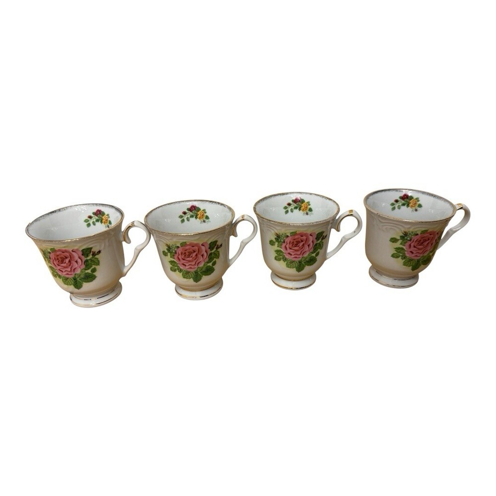 Vintage Floral China Set 20pc Plates Cups Gold Trim Roses Lot - Picture 7 of 16
